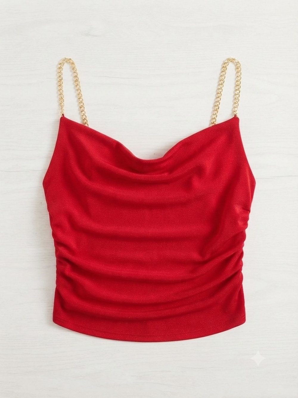Gold Chain Strap Red Cowl Cami Top